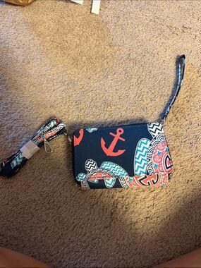 N GilNavy Anchor Print Wristlet Wallet